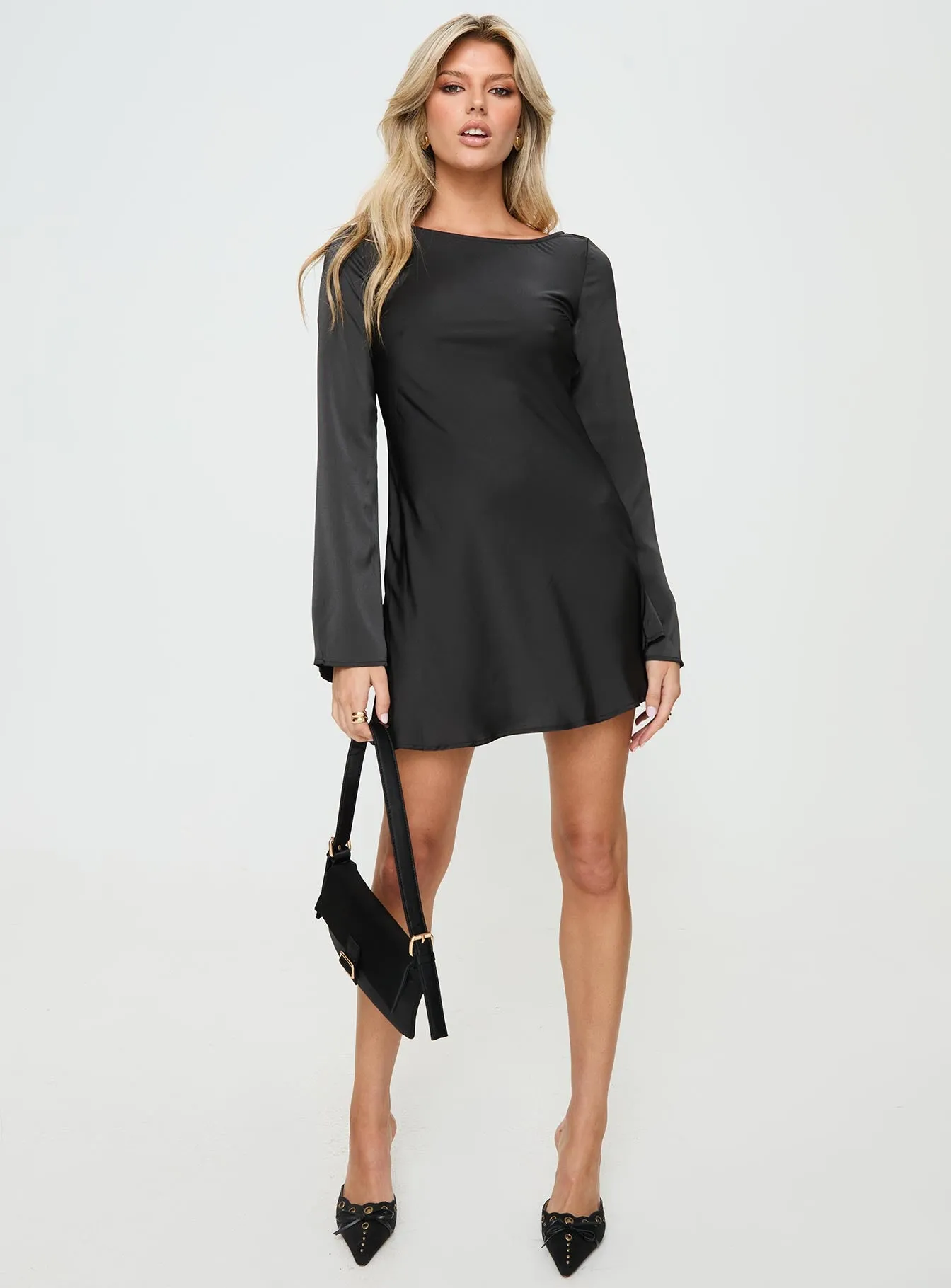 Lukea Long Sleeve Satin Mini Dress Black sold by Princess Polly product image thumbnail 2