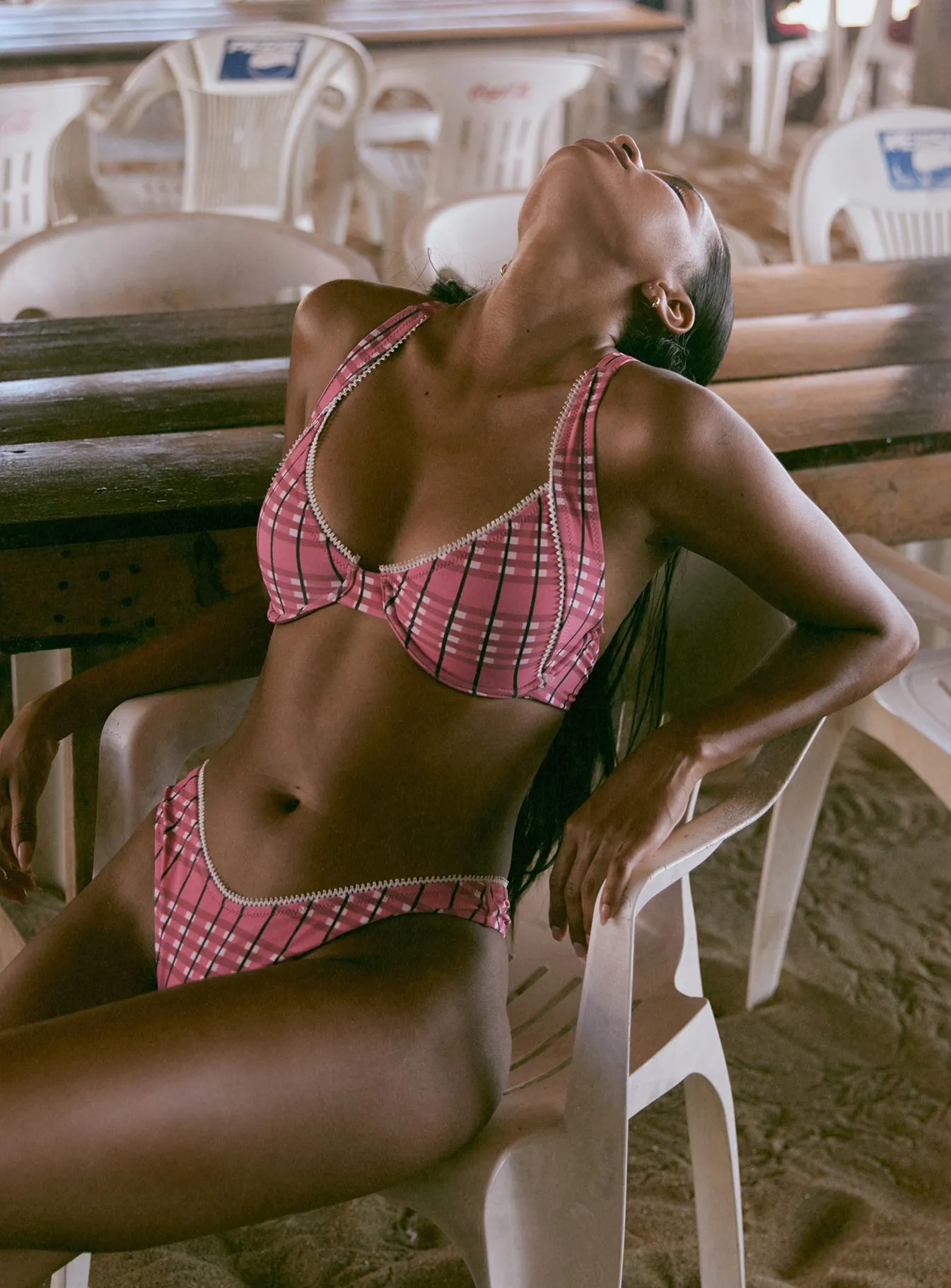 Sarah Underwire Bikini Top Pink Check sold by Princess Polly