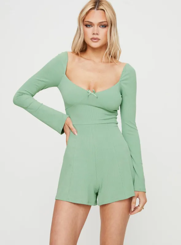 Victorine Long Sleeve Romper Sage made by Princess Polly