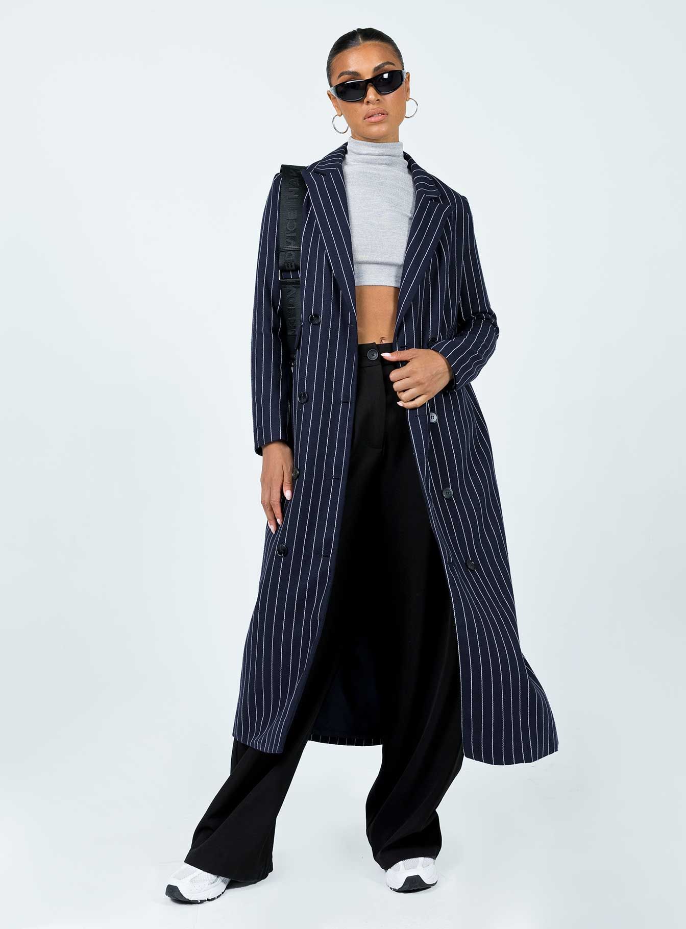 Alkiria Trench Coat Navy Pinstripe sold by Princess Polly product image thumbnail 2