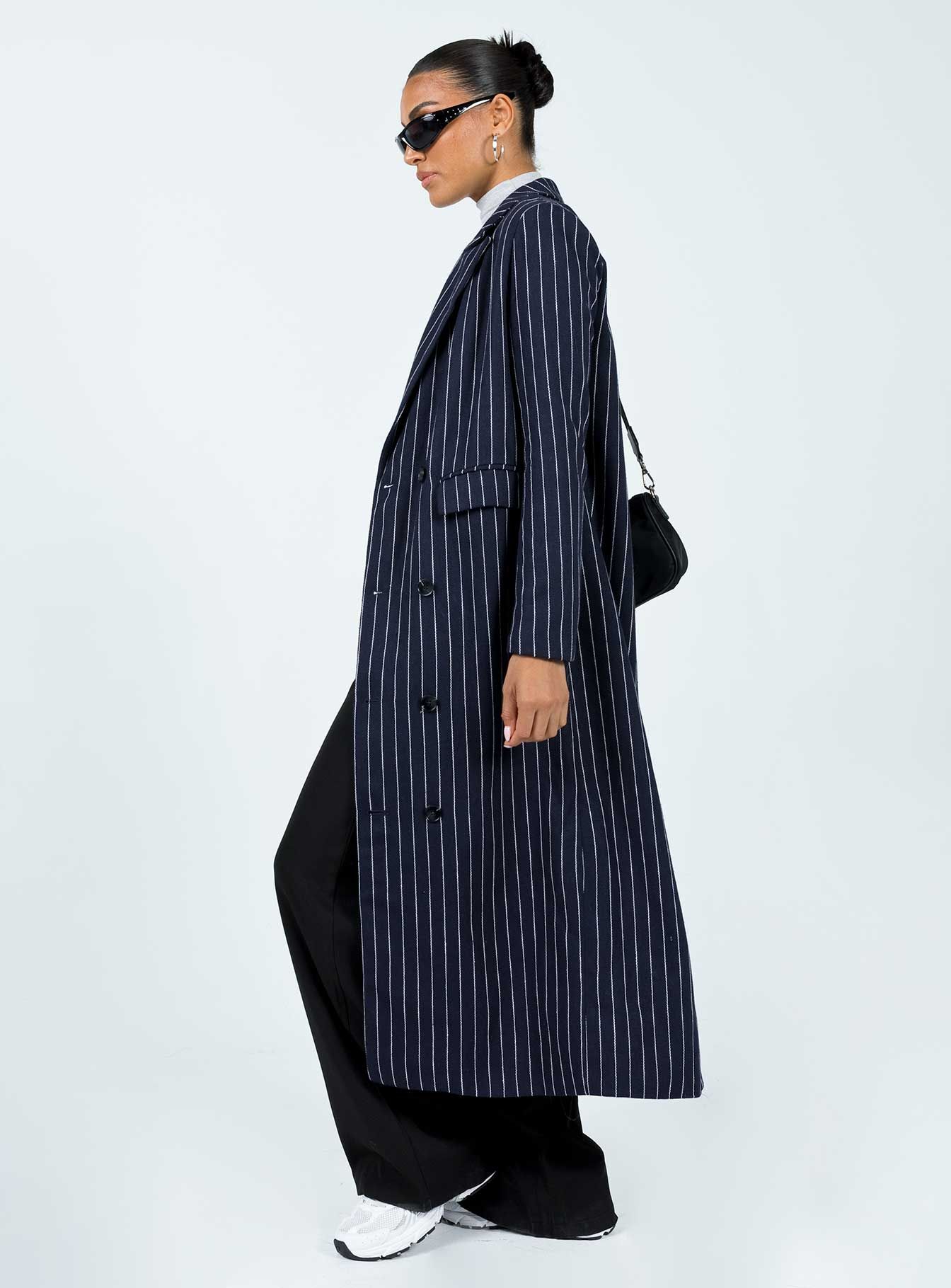 Alkiria Trench Coat Navy Pinstripe sold by Princess Polly product image thumbnail 3