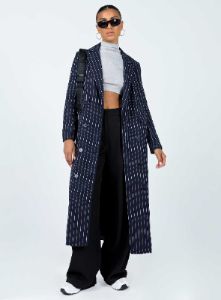 Alkiria Trench Coat Navy Pinstripe sold by Princess Polly