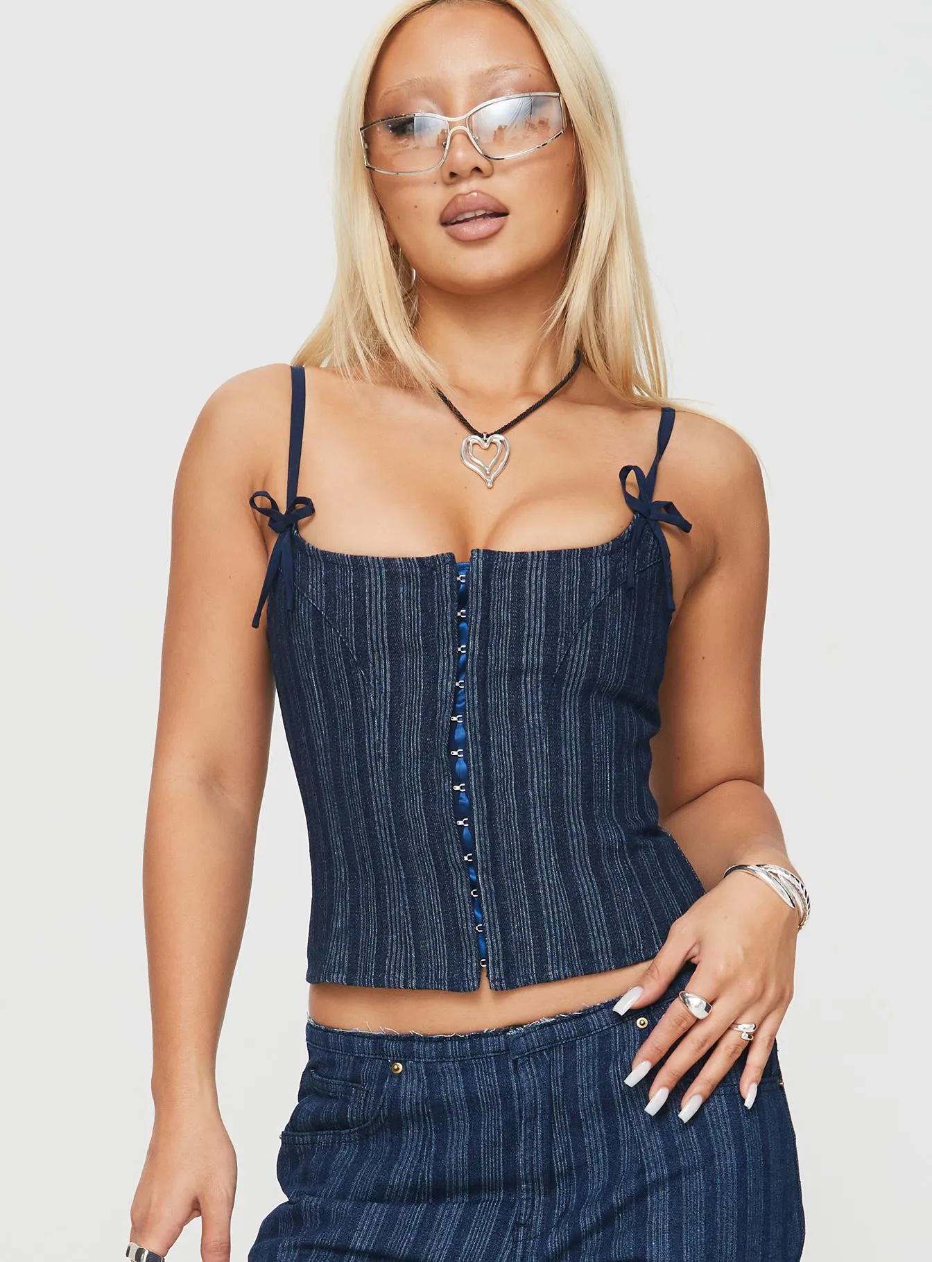 Charismatic Denim Corset Dark Pinstripe sold by Princess Polly product image thumbnail 2