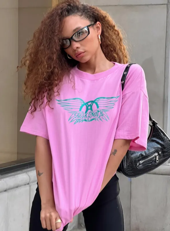 Aerosmith Oversized Tee Pink made by Princess Polly
