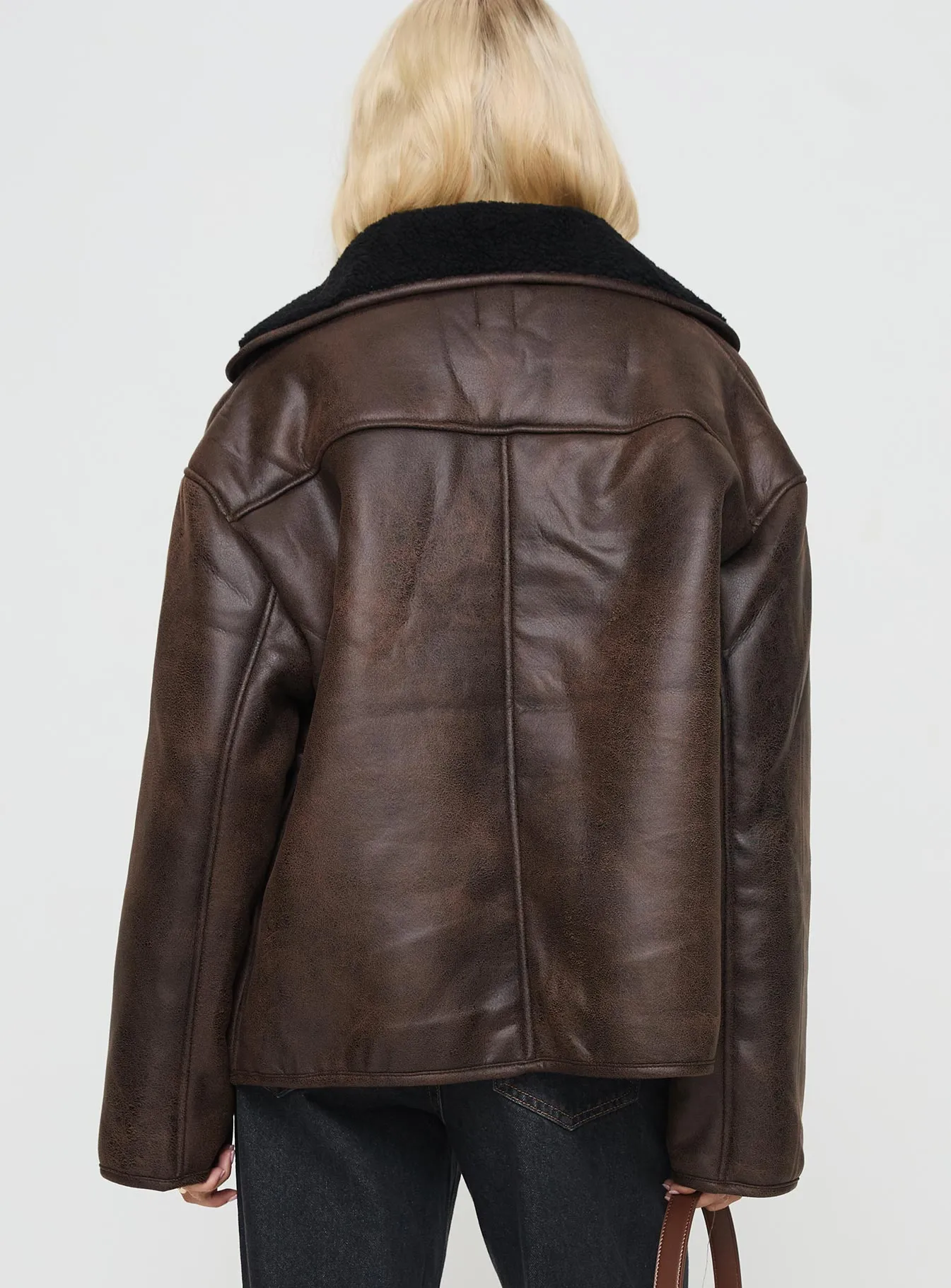 Nunez Faux Leather Jacket Washed Brown / Black sold by Princess Polly product image thumbnail 5