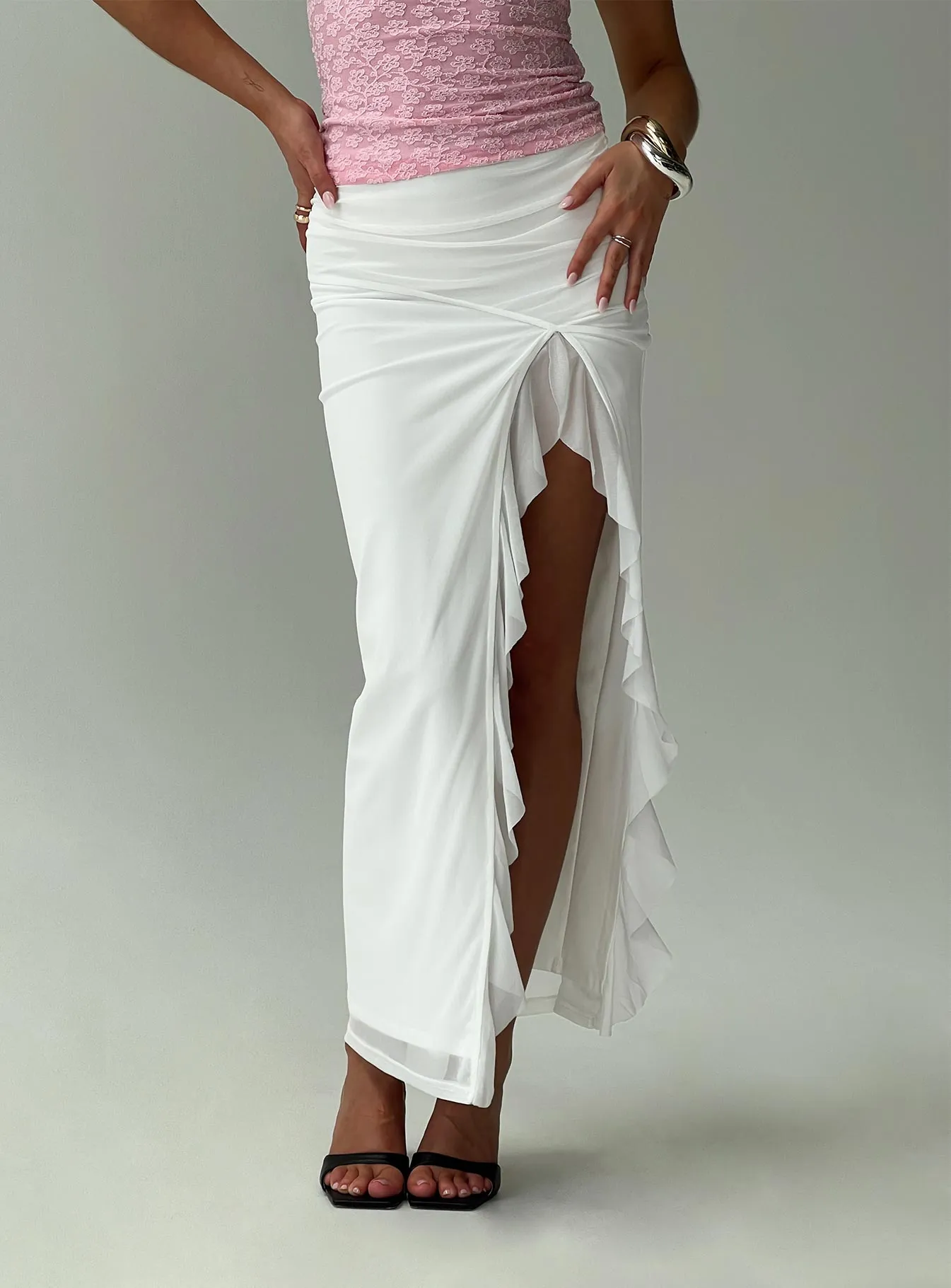 Amarie Ruffle Maxi Skirt White sold by Princess Polly