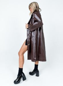 Fran Faux Leather Trench Coat Brown sold by Princess Polly