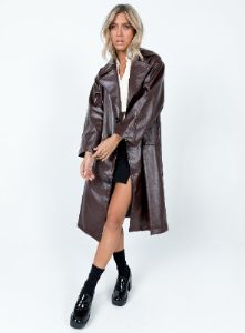 Fran Faux Leather Trench Coat Brown sold by Princess Polly