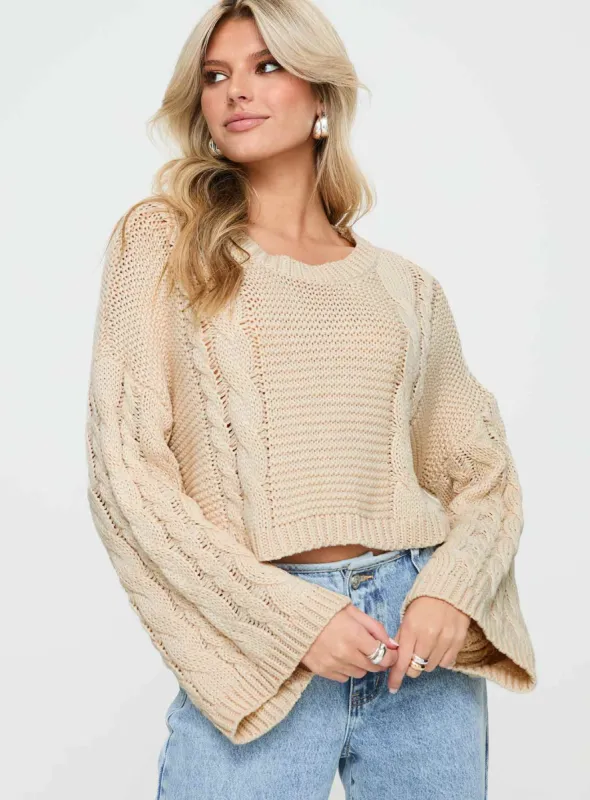Charel Cable Knit Sweater Beige sold by Princess Polly