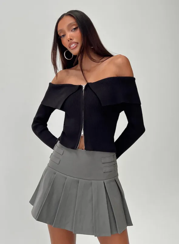 Kaelyn Zip Front Sweater Black sold by Princess Polly