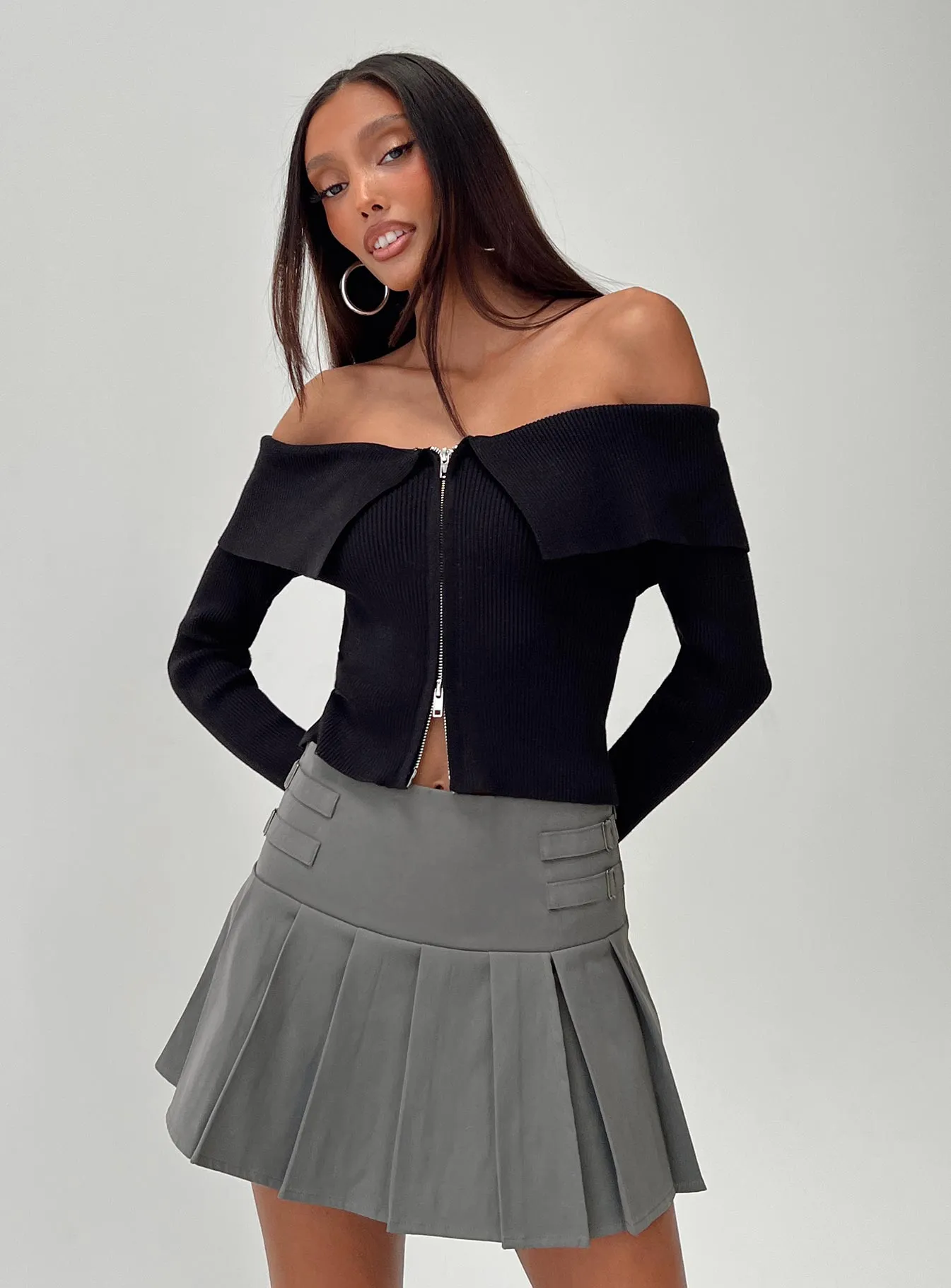 Kaelyn Zip Front Sweater Black sold by Princess Polly