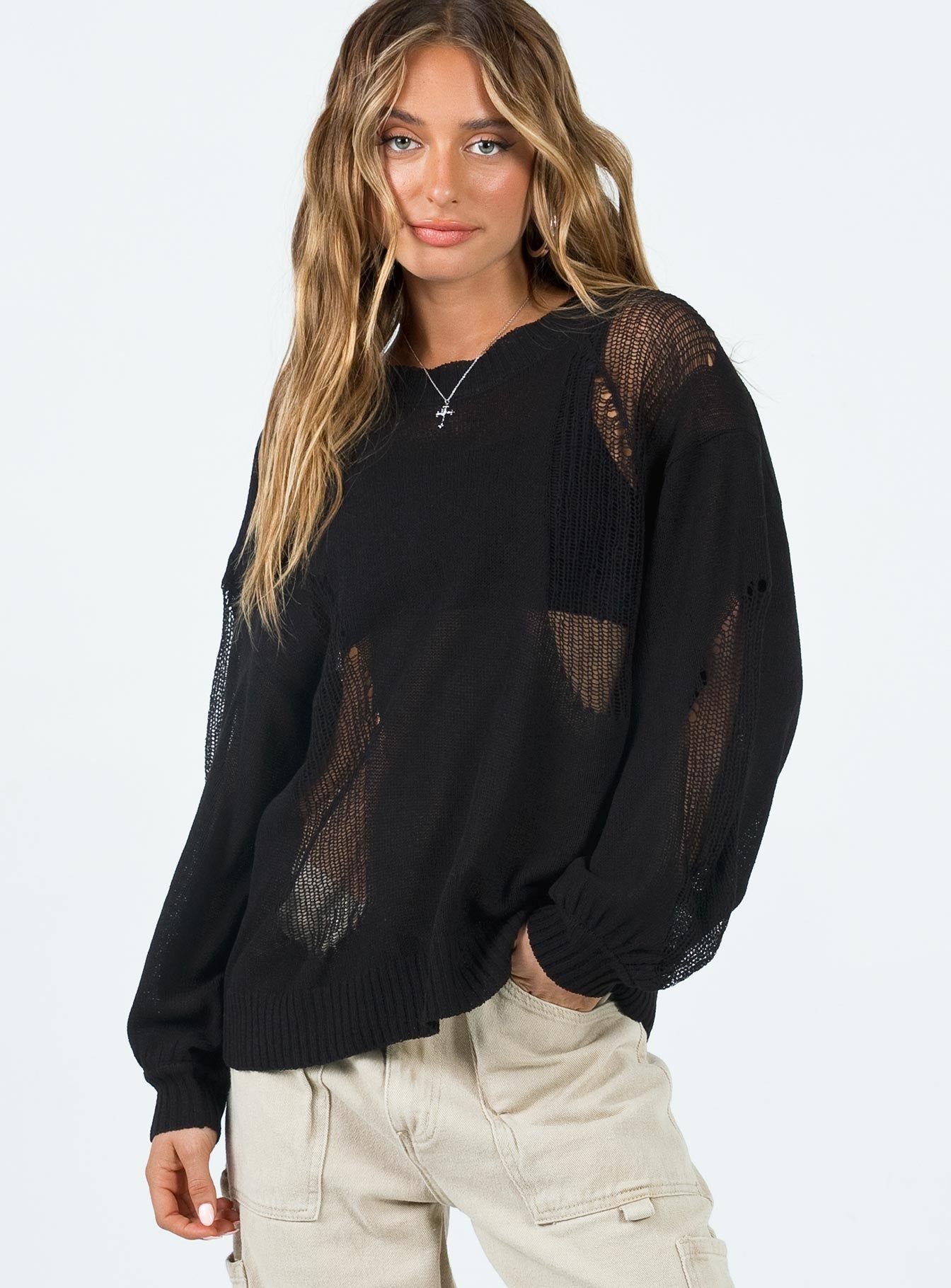 Wendy Oversized Knit Sweater Black sold by Princess Polly product image thumbnail 2