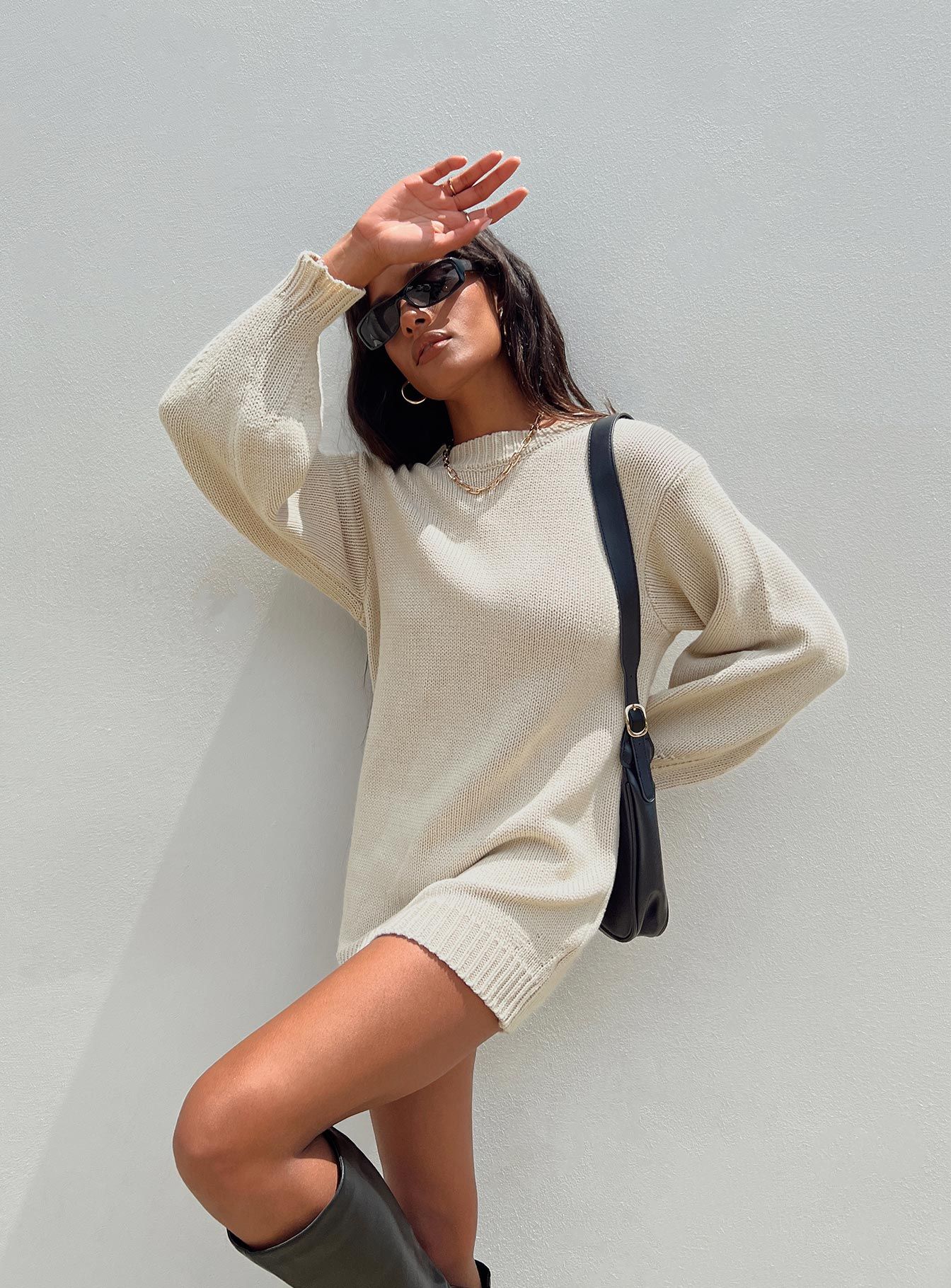 Harmony Knit Mini Dress Beige sold by Princess Polly