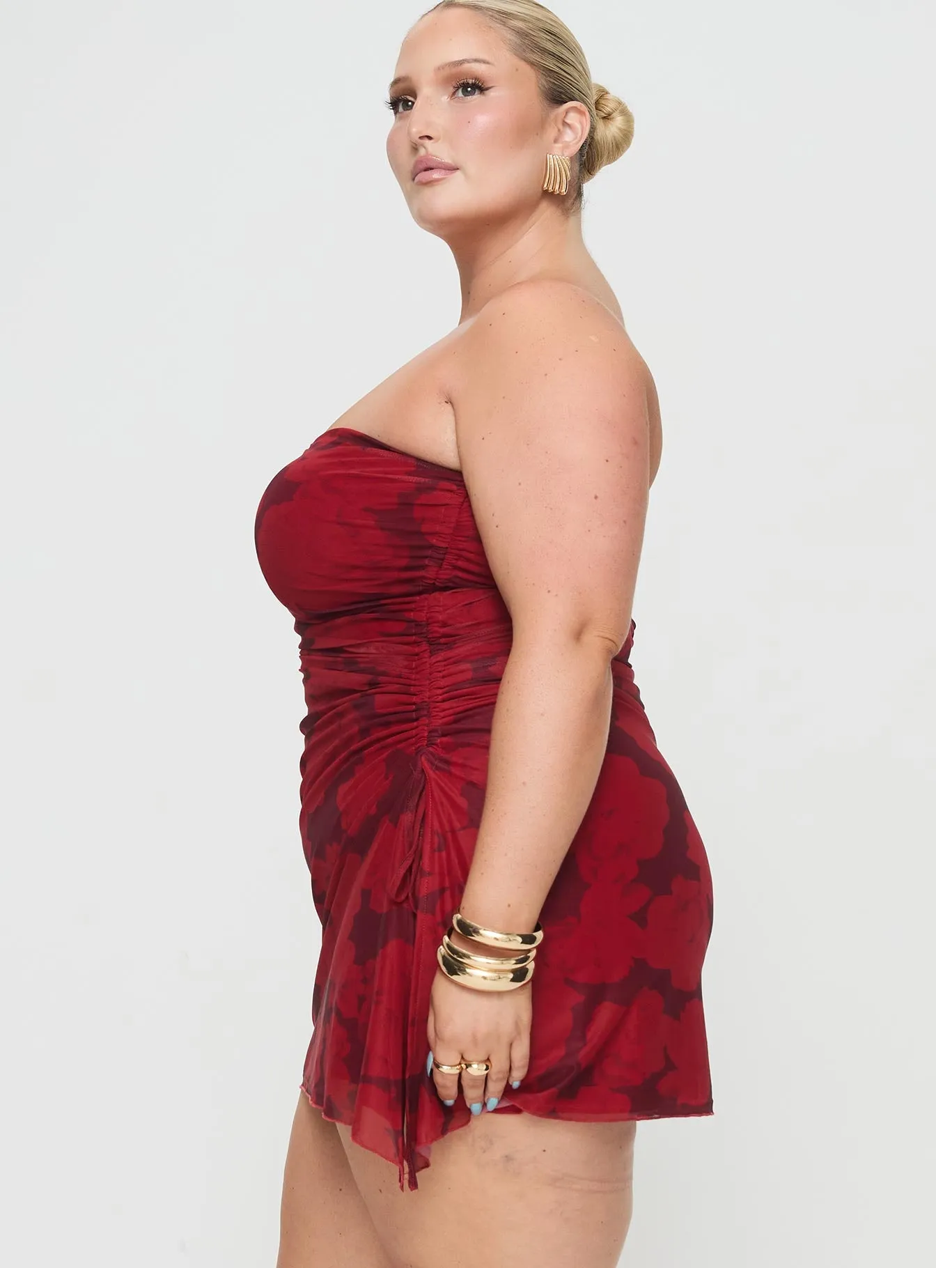 Donelli Mini Dress Burgundy / Red Floral Curve sold by Princess Polly product image thumbnail 4