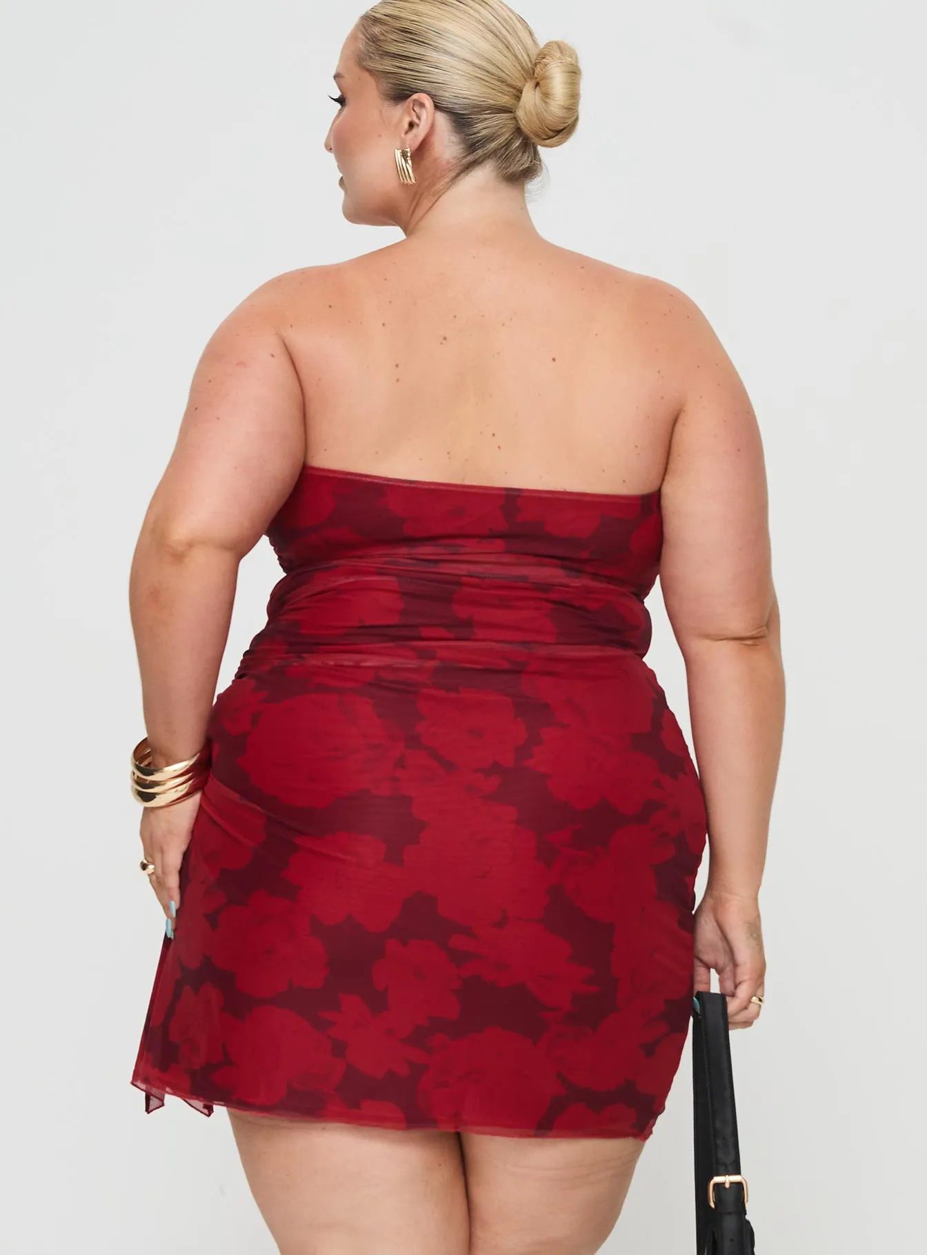 Donelli Mini Dress Burgundy / Red Floral Curve sold by Princess Polly product image thumbnail 5