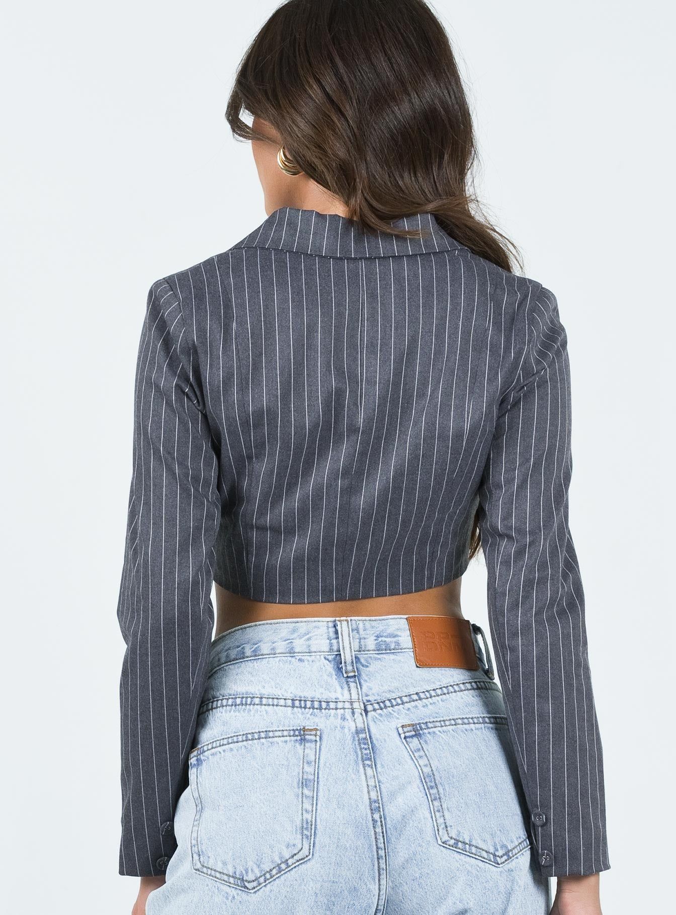 Montez Cropped Blazer Grey Pinstripe sold by Princess Polly product image thumbnail 4