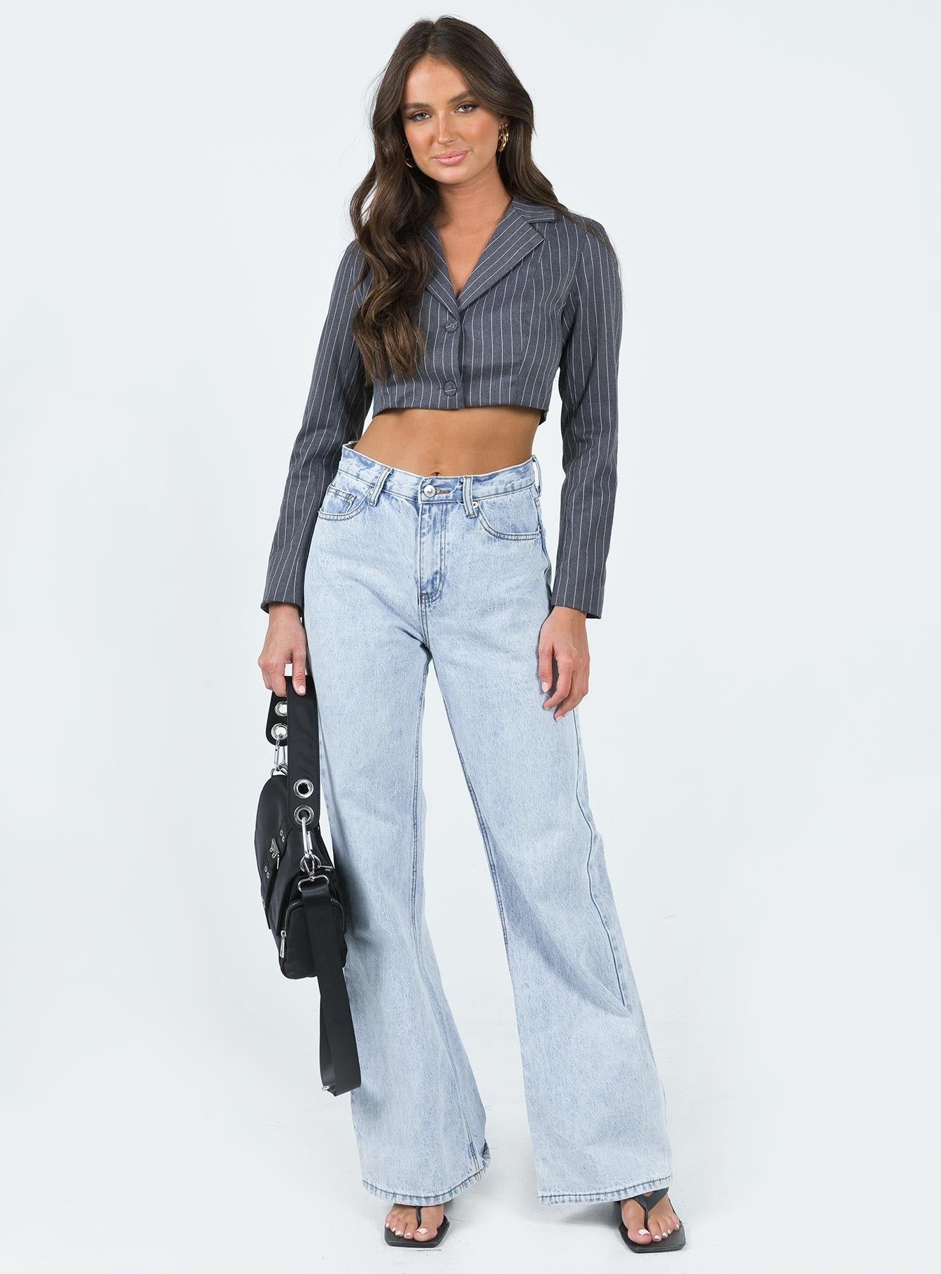 Montez Cropped Blazer Grey Pinstripe sold by Princess Polly product image thumbnail 2