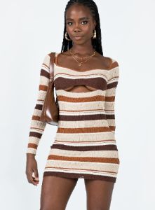 Domini Mini Dress Brown Multi sold by Princess Polly