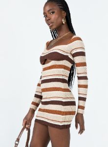Domini Mini Dress Brown Multi sold by Princess Polly