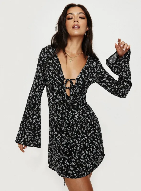 Malop Long Sleeve Mini Dress Black Floral sold by Princess Polly