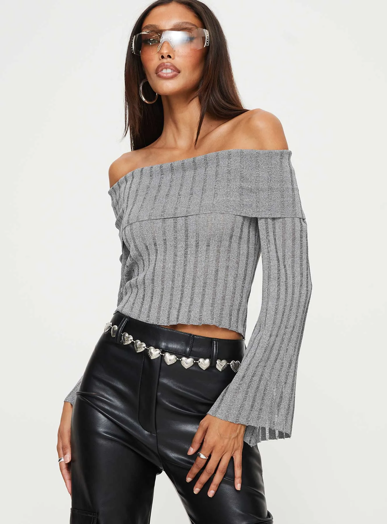 Sorrel Off The Shoulder Top Grey sold by Princess Polly product image thumbnail 2
