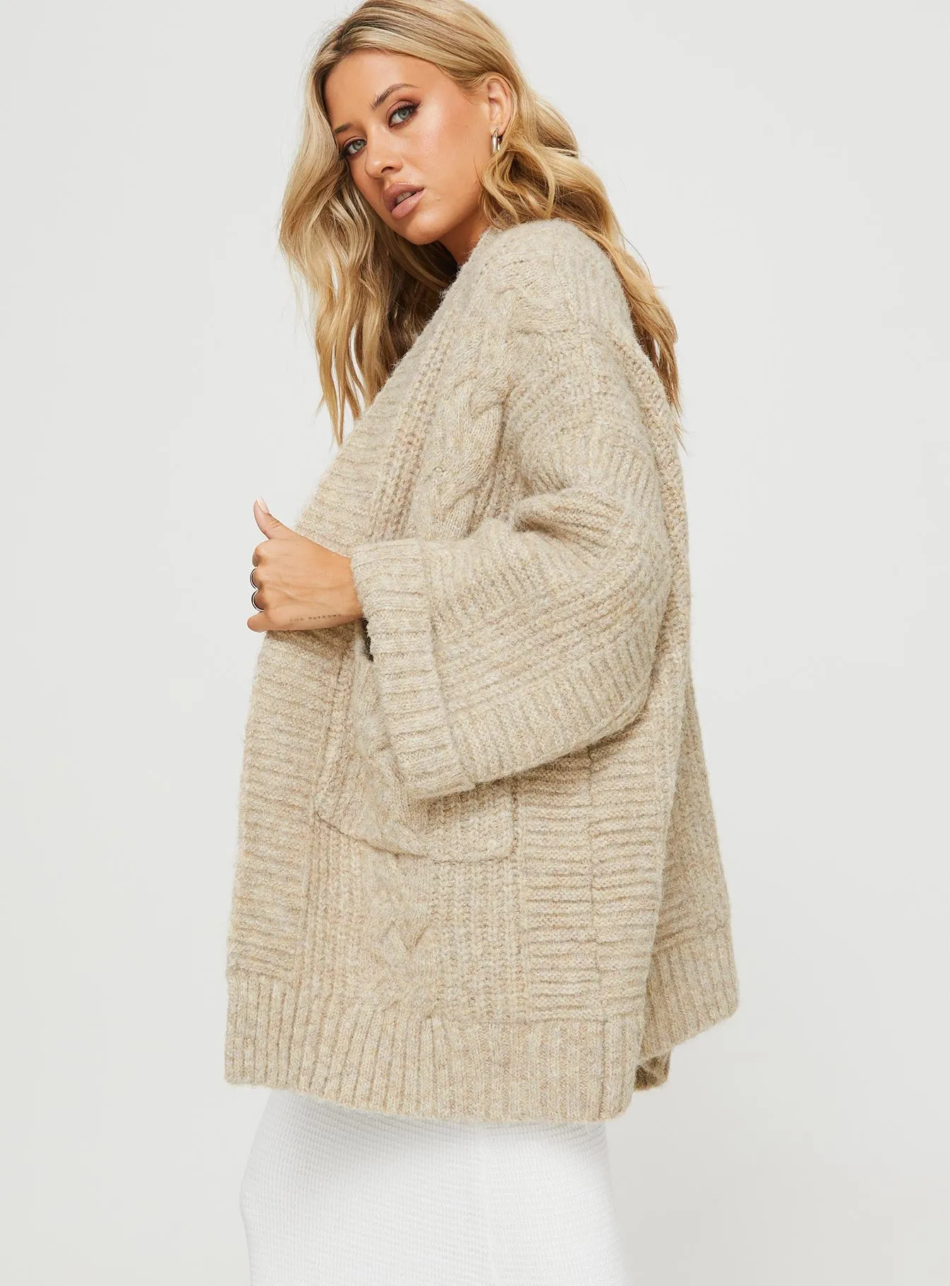 Paisleigh Cable Knit Cardigan Beige sold by Princess Polly product image thumbnail 3