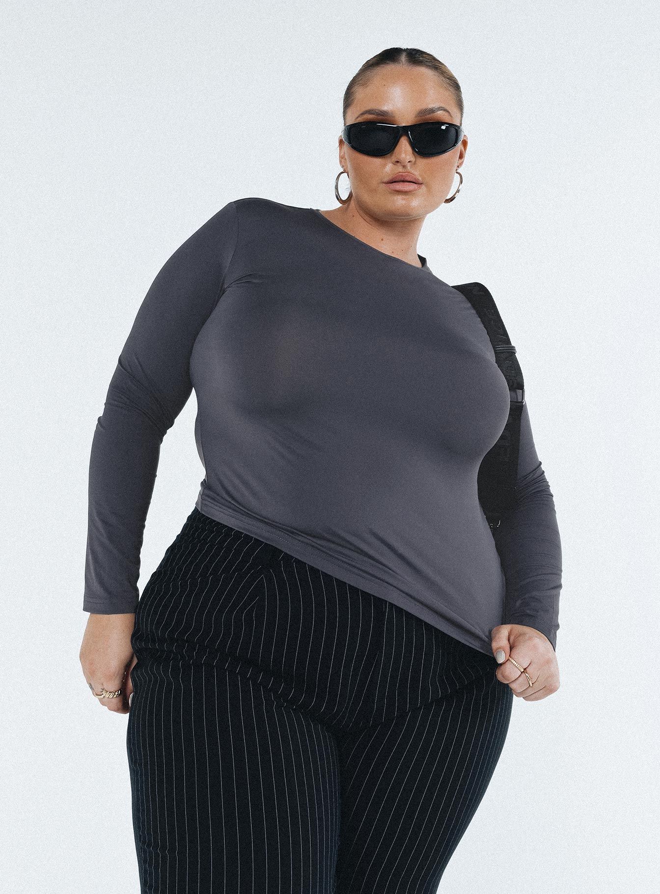 Arnim Long Sleeve Top Grey Curve sold by Princess Polly