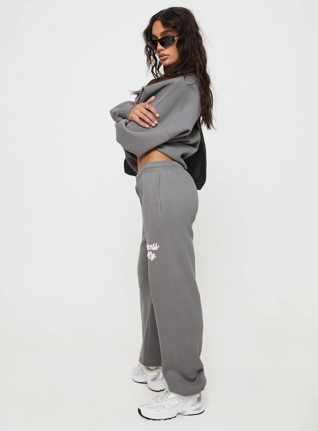 Princess Polly Track Pants Puff Text Charcoal sold by Princess Polly product image thumbnail 4