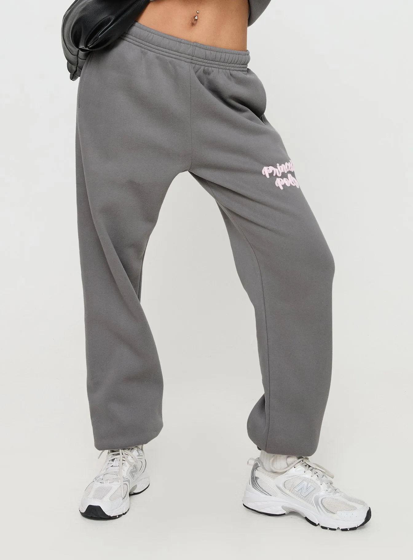 Princess Polly Track Pants Puff Text Charcoal sold by Princess Polly product image thumbnail 2