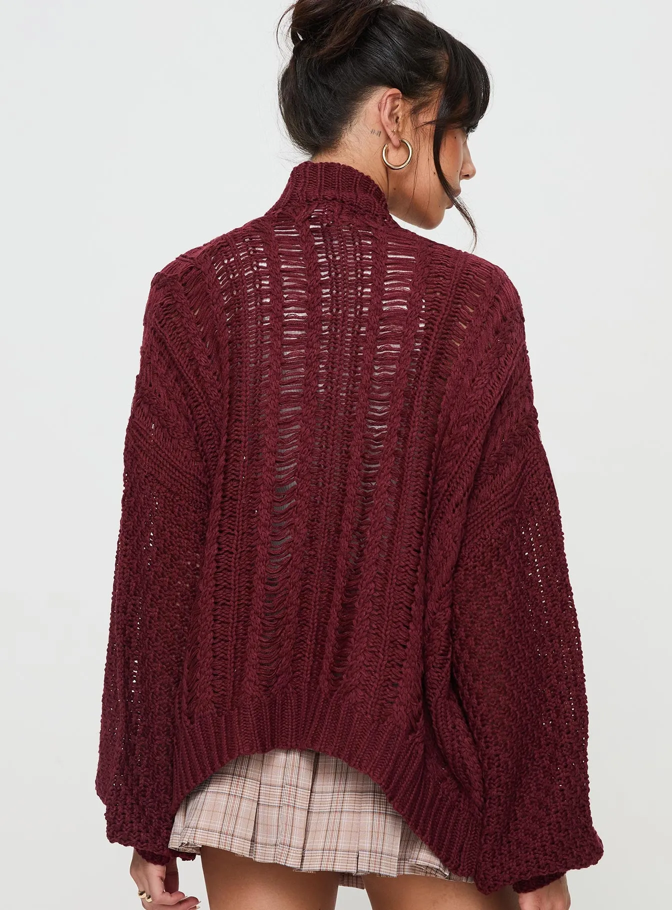 Abner Cable Cardigan Burgundy sold by Princess Polly product image thumbnail 5