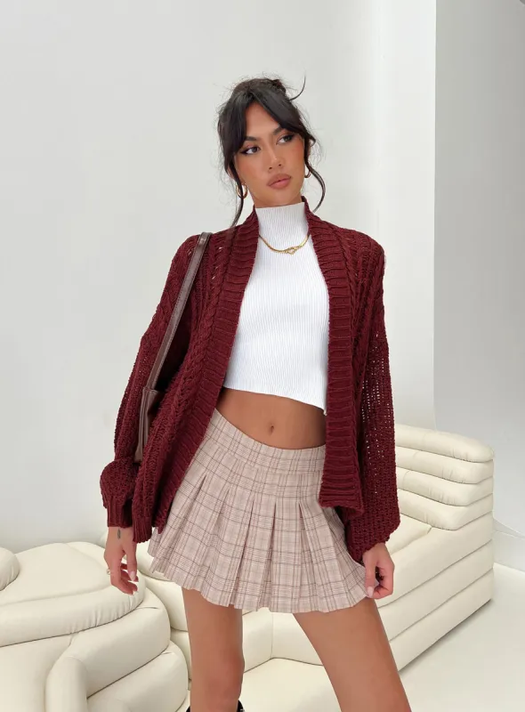 Abner Cable Cardigan Burgundy sold by Princess Polly