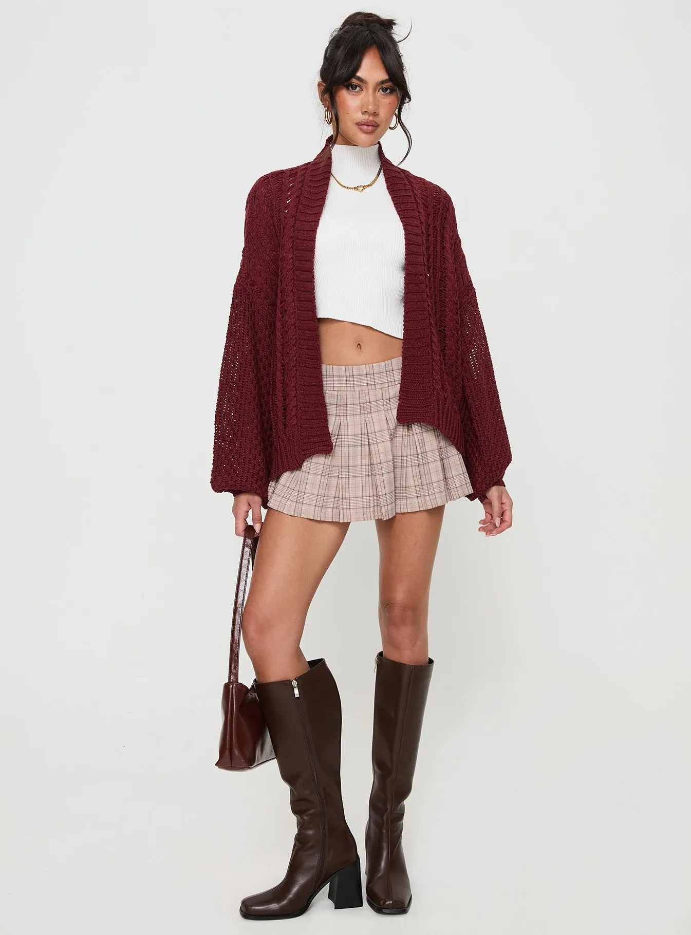 Abner Cable Cardigan Burgundy sold by Princess Polly product image thumbnail 3