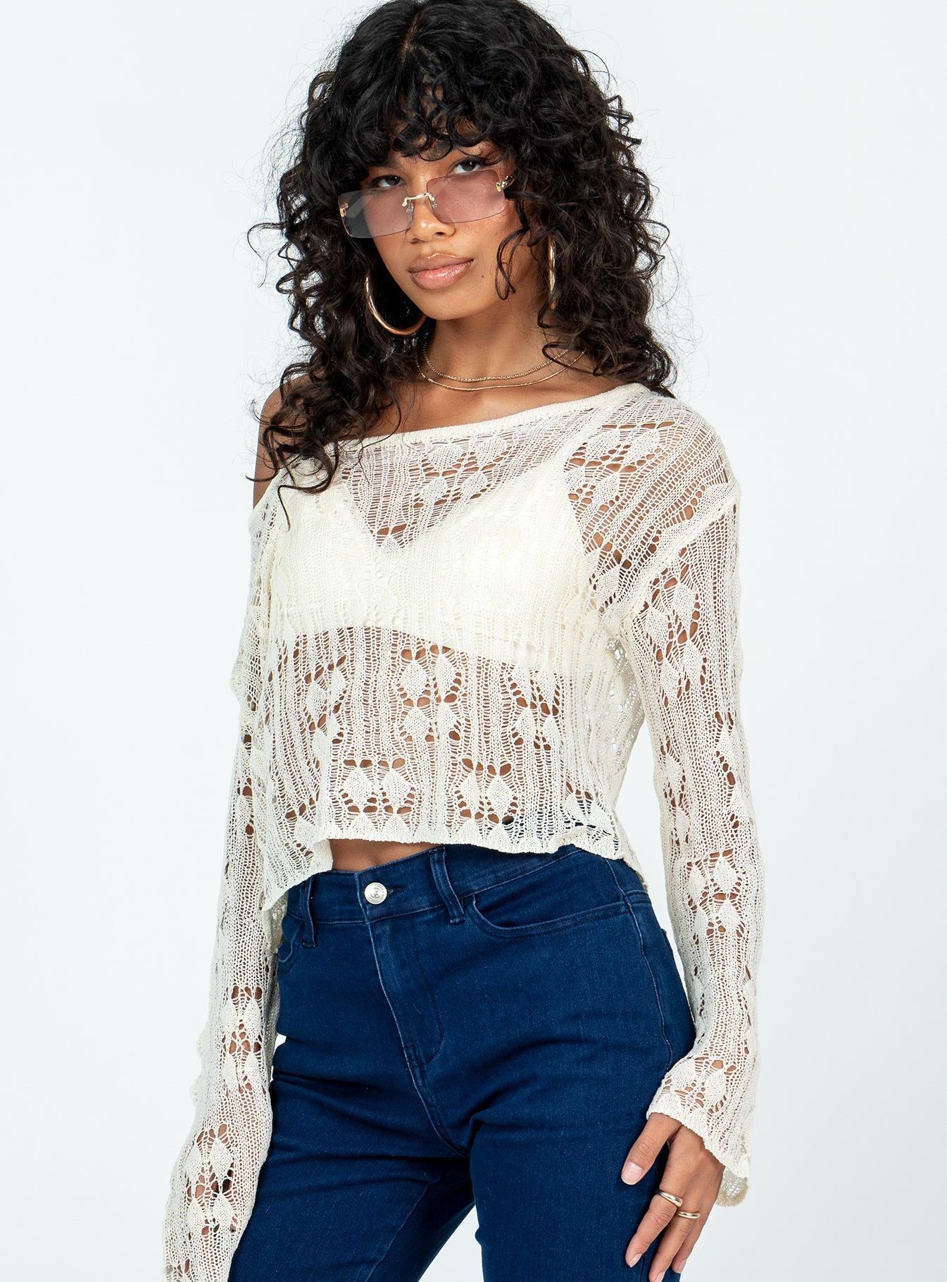 Asher Cropped Sweater Cream sold by Princess Polly product image thumbnail 4