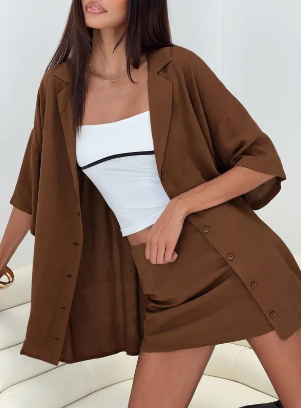 Caraliia Shirt Brown sold by Princess Polly