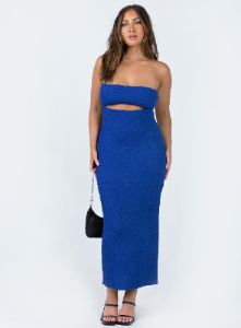 Talena Strapless Midi Dress Blue sold by Princess Polly