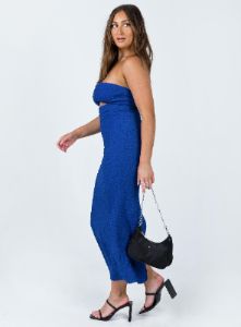 Talena Strapless Midi Dress Blue sold by Princess Polly