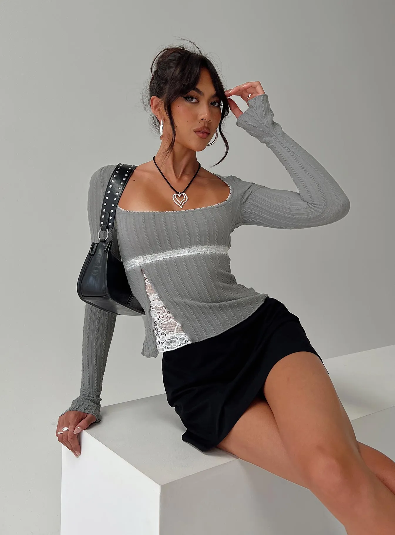Noir Long Sleeve Top Grey sold by Princess Polly