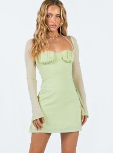 Dyer Sheer Sleeve Mini Dress Sage sold by Princess Polly