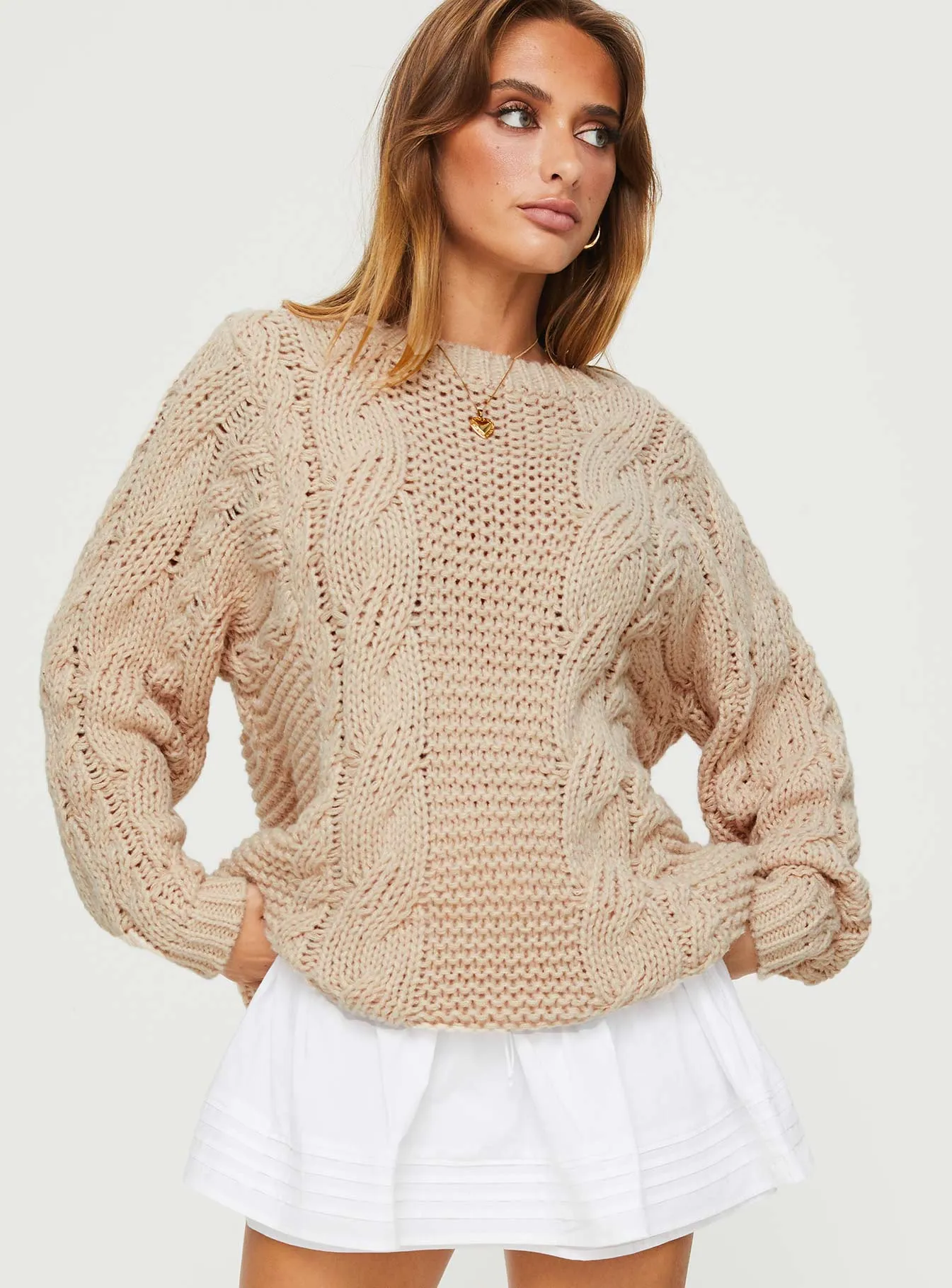 Ellison Cable Knit Sweater Beige sold by Princess Polly product image thumbnail 2