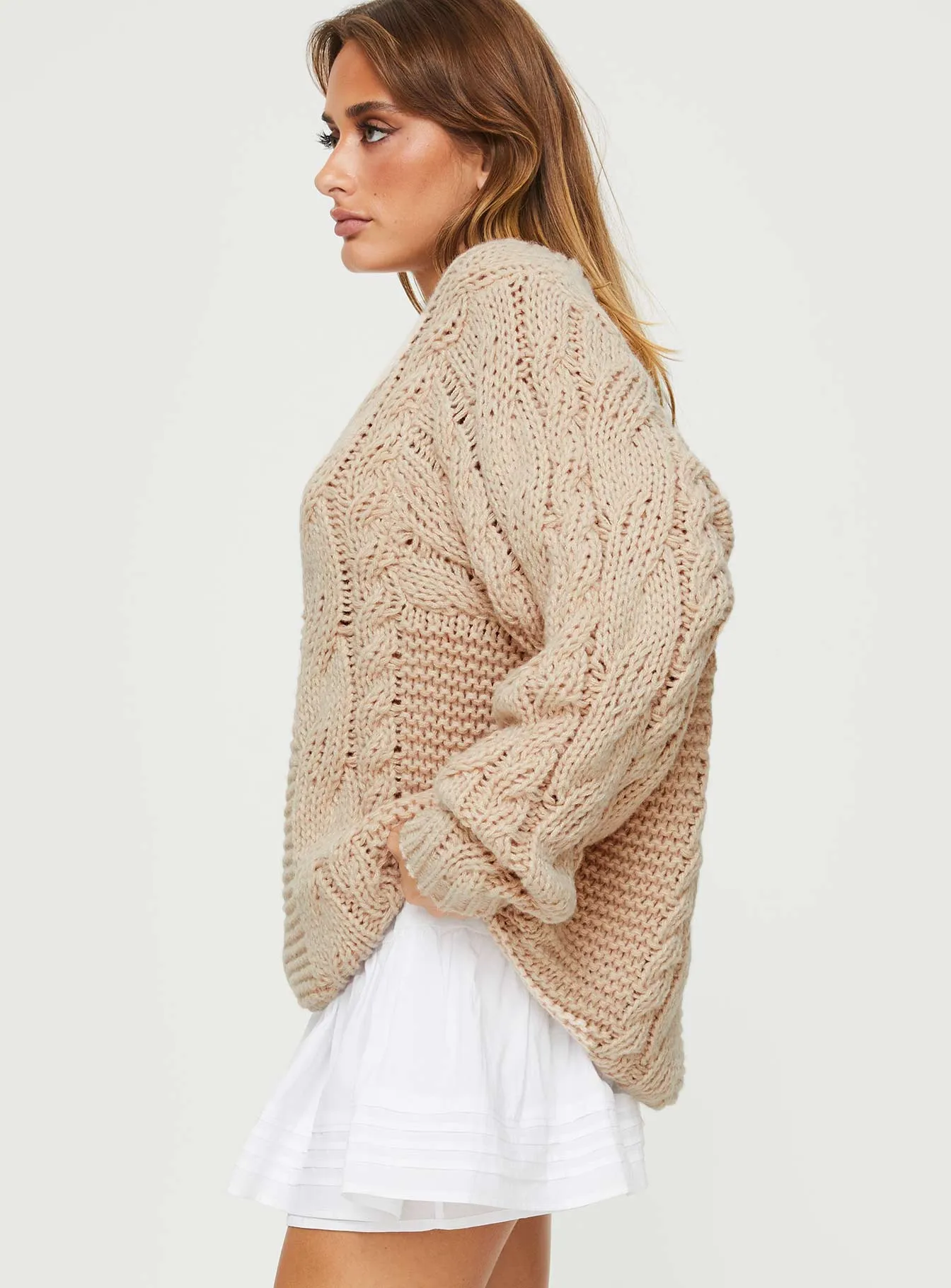 Ellison Cable Knit Sweater Beige sold by Princess Polly product image thumbnail 4