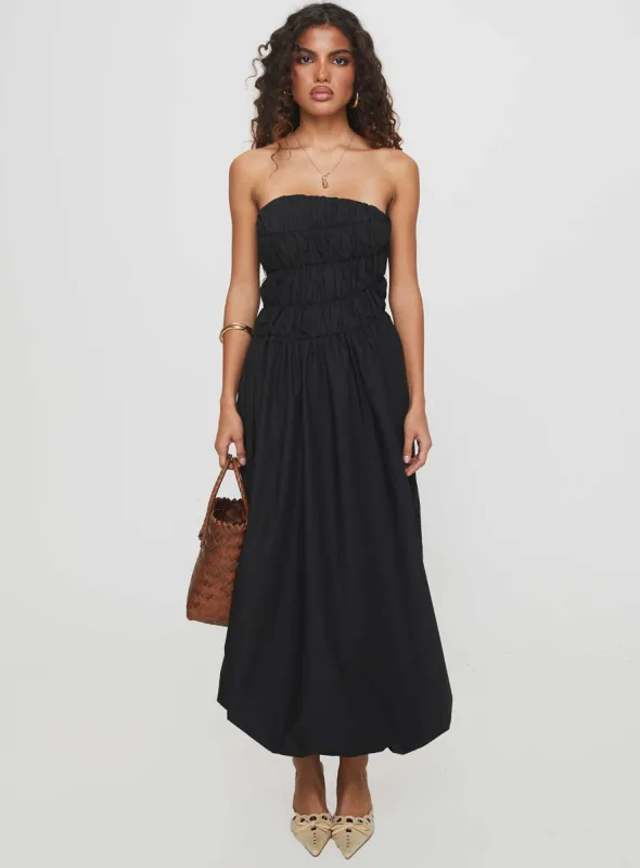 Brydie Bubble Hem Midi Dress Black sold by Princess Polly