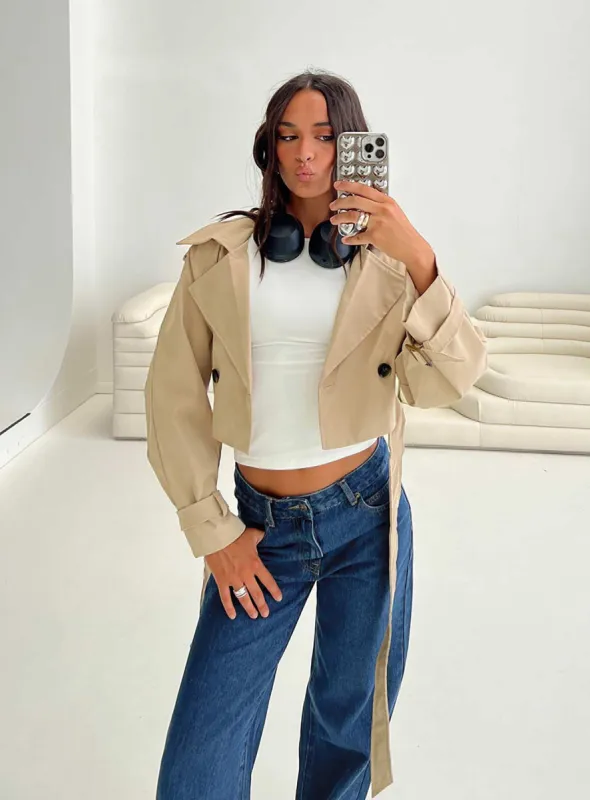 Darlington Cropped Trench Coat Beige sold by Princess Polly