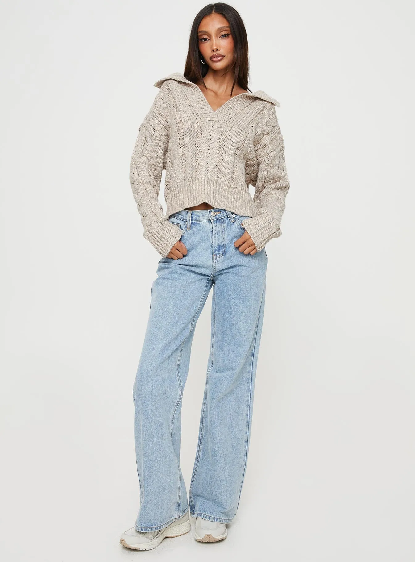 Libertee Collared Cable Sweater Beige sold by Princess Polly product image thumbnail 2