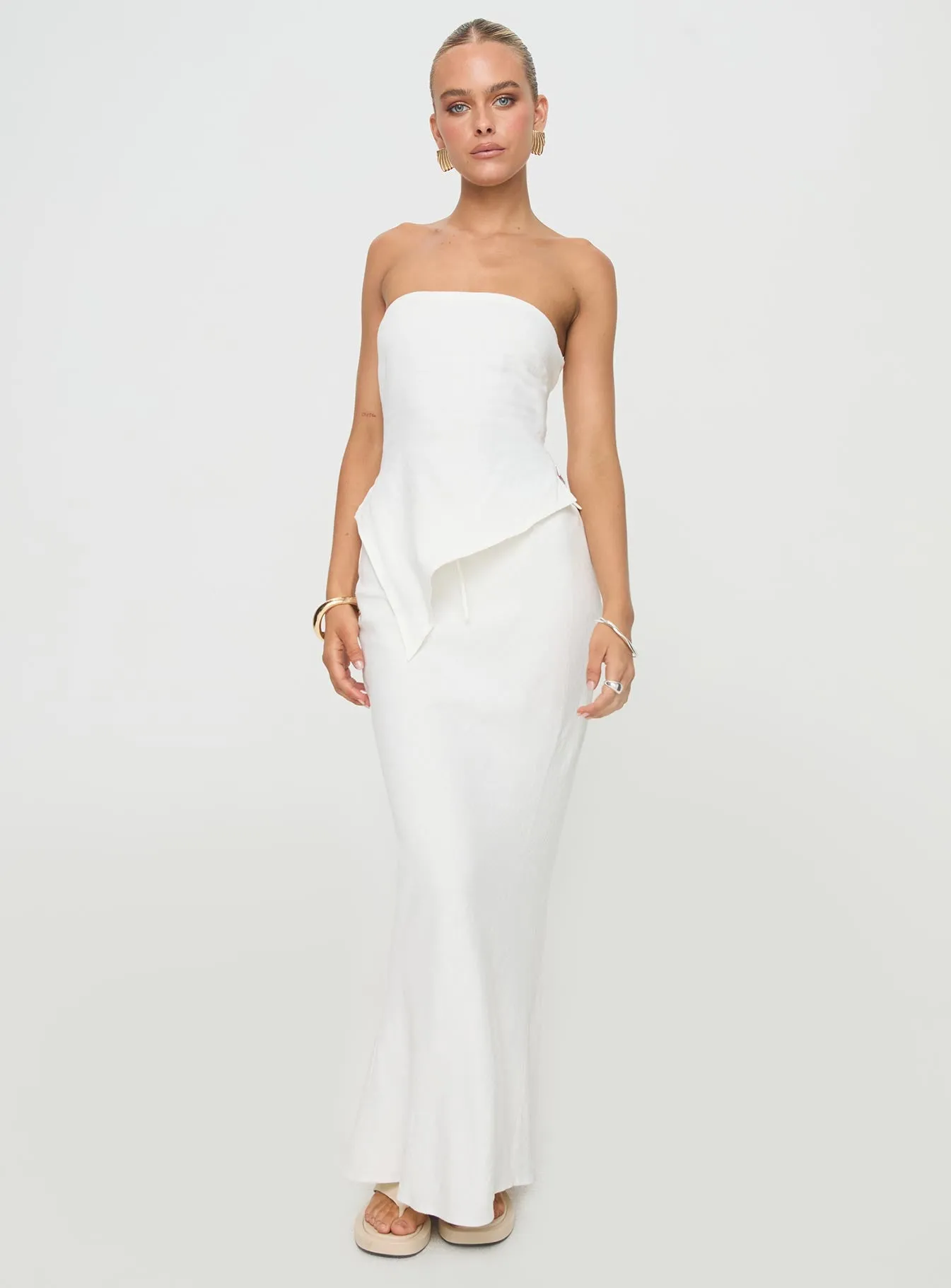 Birdie Asymmetric Linen Blend Top White sold by Princess Polly product image thumbnail 3