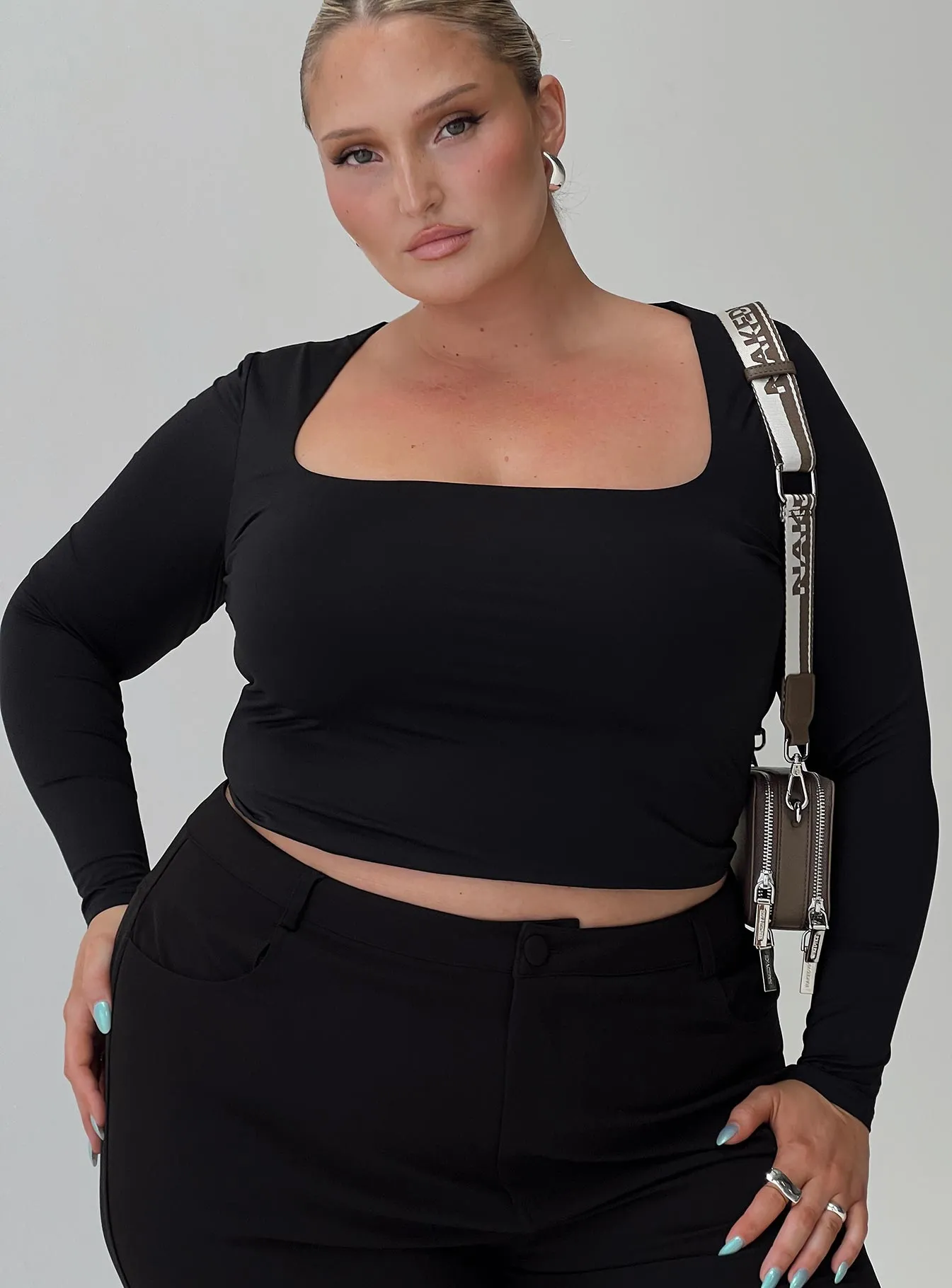 Back In Time Long Sleeve Top Black Curve sold by Princess Polly