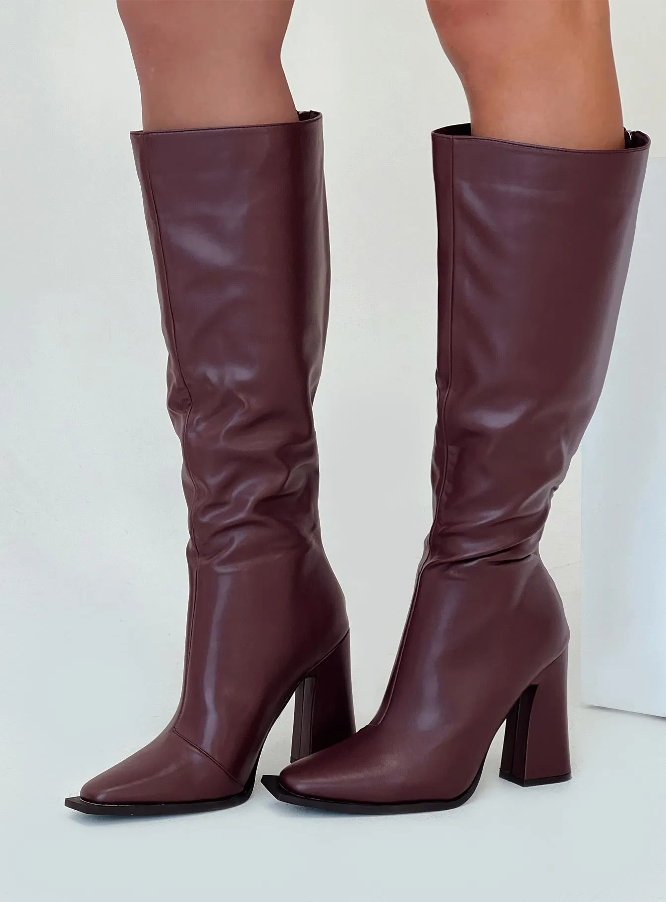 Keeley Boots Matte Burgundy sold by Princess Polly