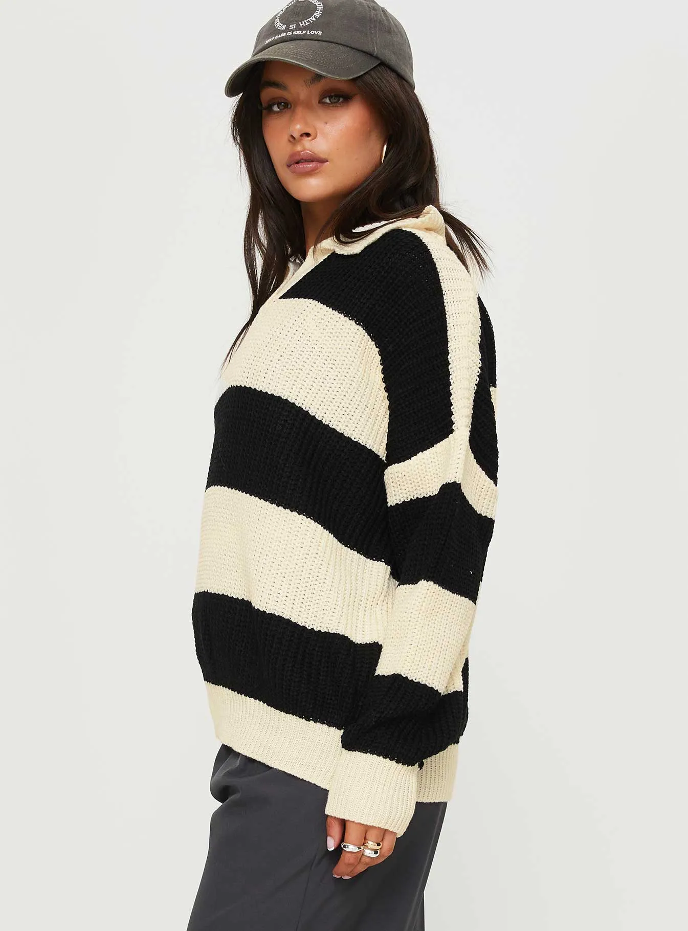 Mild Collared Sweater Cream / Black sold by Princess Polly product image thumbnail 3