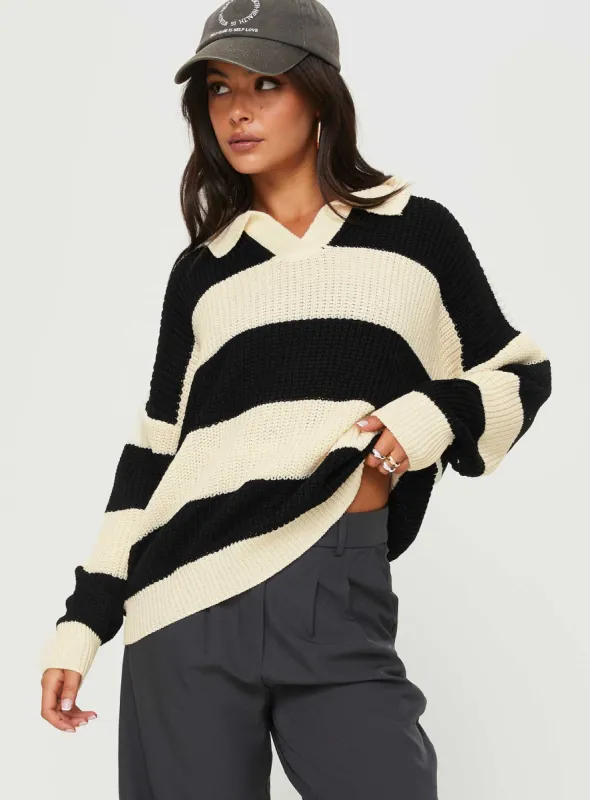 Mild Collared Sweater Cream / Black sold by Princess Polly