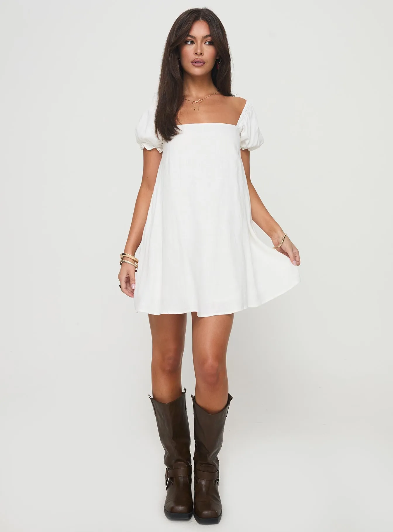 Beyond Linen Blend Mini Dress White sold by Princess Polly product image thumbnail 3