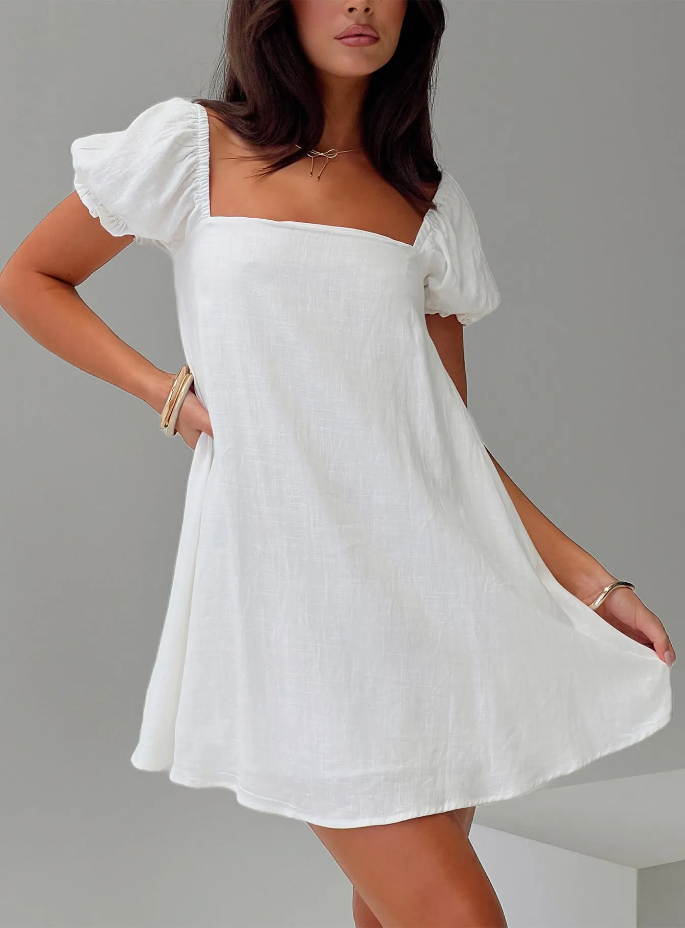 Beyond Linen Blend Mini Dress White sold by Princess Polly